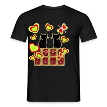 Retro Katzen Katzenfamilie Katze Kinder - Männer T-Shirt - Schwarz - Vorne - AI Model Male 178 light (178cm)