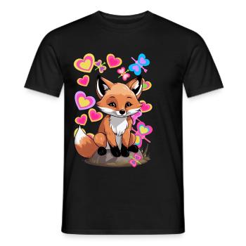 Renard, Animaux De La Forêt, Renards, Printemps, Papillons - T-shirt homme - noir - Devant - AI Model Male 178 light (178cm)