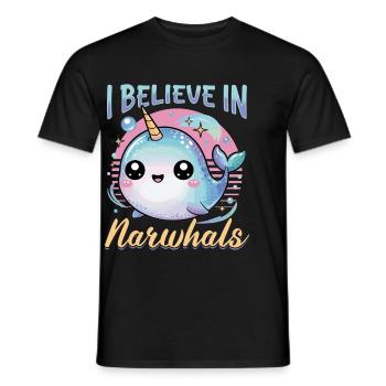 Narwhal Chibi Kawaii - Männer T-Shirt - Schwarz - Vorne - AI Model Male 178 light (178cm)