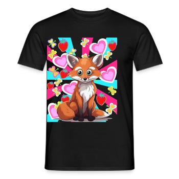 Rétro été renard habitant de la forêt fraises des années 80 - T-shirt homme - noir - Devant - AI Model Male 178 light (178cm)