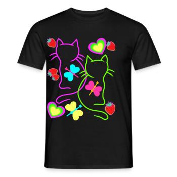 Retro Katzen Erdbeer Sommer Schmetterling Herz - Männer T-Shirt - Schwarz - Vorne - AI Model Male 178 light (178cm)