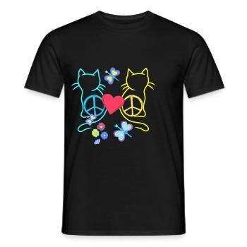 Chats Hippie Rétro Chat Paix Vintage Hippies - T-shirt homme - noir - Devant - AI Model Male 178 light (178cm)