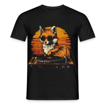 Fuchs mit Sonnenbrille am Turntable DJ Musik - Männer T-Shirt - Schwarz - Vorne - AI Model Male 178 light (178cm)
