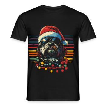 Havaneser mit Sonnenbrille und Weihnachtsmütze - Männer T-Shirt - Schwarz - Vorne - AI Model Male 178 light (178cm)
