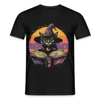 Cute Cat Witch Halloween - Men's T-Shirt - black - Front - AI Model Male 178 light (178cm)