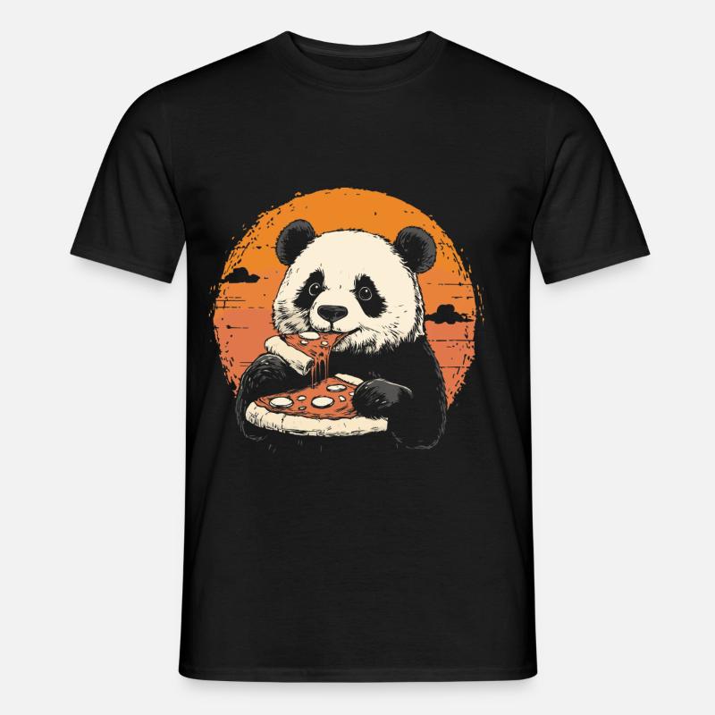 Panda isst Pizza - Männer T-Shirt - Schwarz