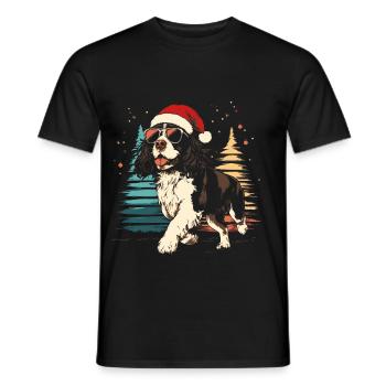 Épagneul springer anglais avec chapeau de Père Noël - T-shirt homme - noir - Devant - AI Model Male 178 light (178cm)