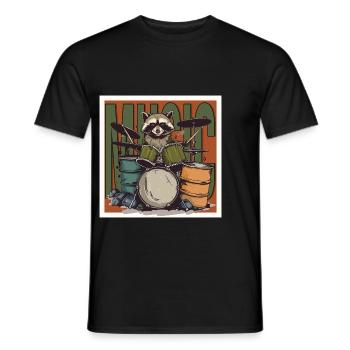 Music Raccoon Drums - Men's T-Shirt - black - Front - AI Model Male 178 light (178cm)
