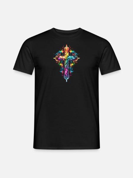 arc-en-ciel, croix, christianisme, foi, amour, - T-shirt homme - noir