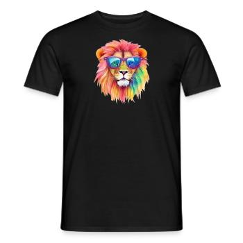 Colorful cool lion with sunglasses - Men's T-Shirt - black - Front - AI Model Male 178 light (178cm)