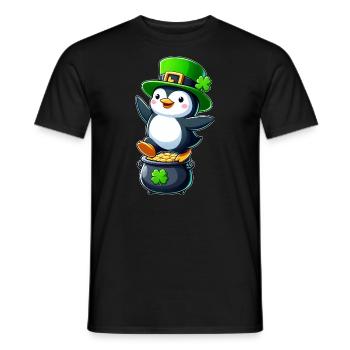 St. Patrick's Day Pinguin Zylinder Kleeblatt - Männer T-Shirt - Schwarz - Vorne - AI Model Male 178 light (178cm)