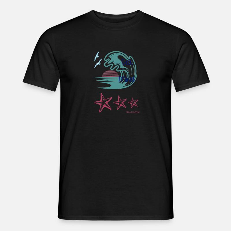 sunset wave and starfish - Männer T-Shirt - Schwarz