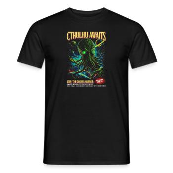 Cthulhu Awaits: Cosmic Horror Universe Illustratio - Men's T-Shirt - black - Front - AI Model Male 178 light (178cm)