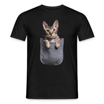 Devon Rex Katze in der Tasche Geschenk - Männer T-Shirt - Schwarz - Vorne - AI Model Male 178 light (178cm)