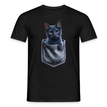 Russisch Blau Katze in der Tasche Geschenk - Männer T-Shirt - Schwarz - Vorne - AI Model Male 178 light (178cm)