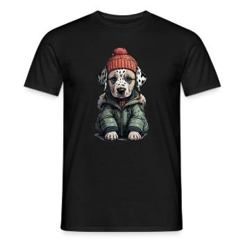 Tenue d’automne et d’hiver pour chien dalmatien - T-shirt homme - noir - Devant - AI Model Male 178 light (178cm)