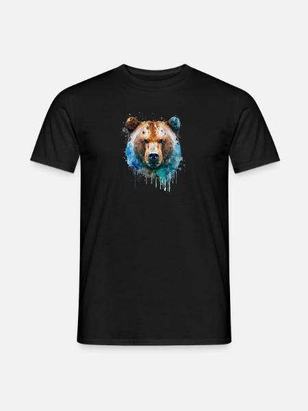 Bärenkopf in Aquarelloptik - Waldtier-Motiv - Männer T-Shirt - Schwarz