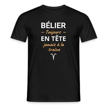 Signe Bélier humour cadeau drôle homme femme - T-shirt homme - noir - Devant - AI Model Male 178 light (178cm)