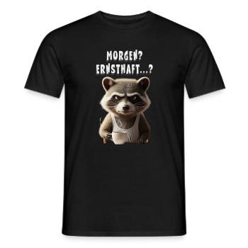 Grumpy raccoon with coffee saying morning grouch - Men's T-Shirt - black - Front - AI Model Male 178 light (178cm)