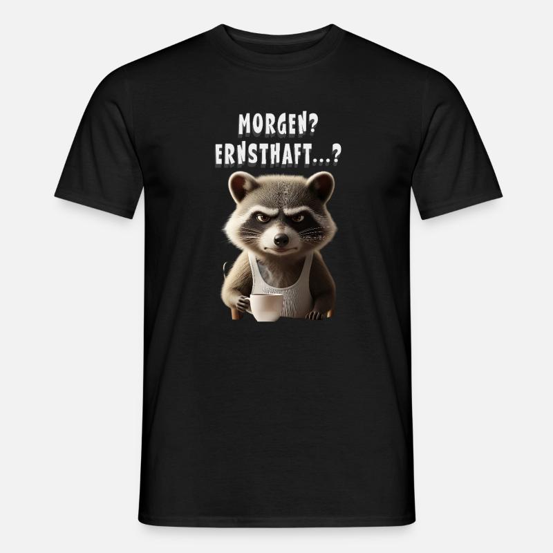 Grumpy raccoon with coffee saying morning grouch - Men’s T-shirt - black