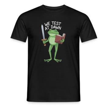 Dawn Test Frog: Schwert und Schriftrolle - Männer T-Shirt - Schwarz - Vorne - AI Model Male 178 light (178cm)