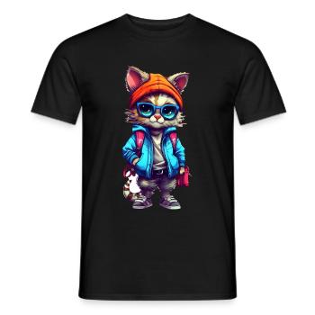 Dessin animé de chat mignon - T-shirt homme - noir - Devant - AI Model Male 178 light (178cm)