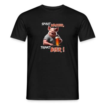 Save water, drink beer!-Funny party pig - Men's T-Shirt - black - Front - AI Model Male 178 light (178cm)