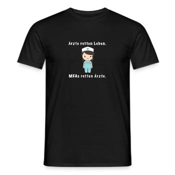 Lustiges MFA Spruchshirt – MFAs retten Ärzte - Männer T-Shirt - Schwarz - Vorne - AI Model Male 178 light (178cm)