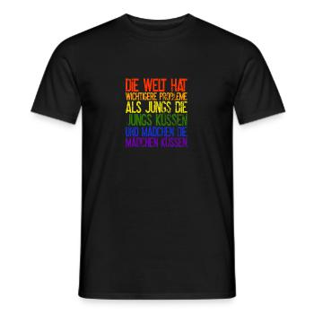 LGBTQ. Les garçons embrassent les garçons, les filles embrassent les filles - T-shirt homme - noir - Devant - AI Model Male 178 light (178cm)