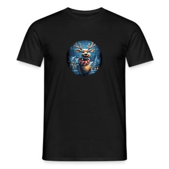 Funny reindeer for Christmas - Men's T-Shirt - black - Front - AI Model Male 178 light (178cm)