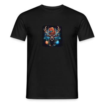 Renne avec boules de Noël et chapeau - T-shirt homme - noir - Devant - AI Model Male 178 light (178cm)