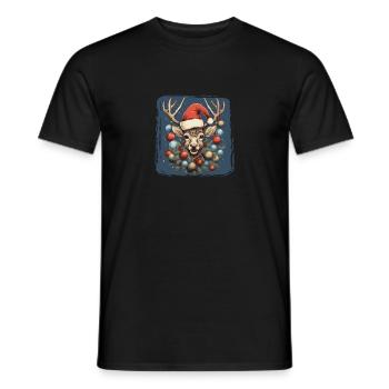 Rentier mit Weihnachtskugeln und Mütze - Männer T-Shirt - Schwarz - Vorne - AI Model Male 178 light (178cm)