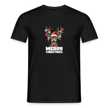 Rentier mit Weihnachtskugeln und Mütze - Männer T-Shirt - Schwarz - Vorne - AI Model Male 178 light (178cm)