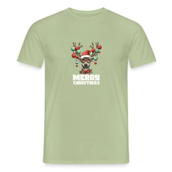 Rentier mit Weihnachtskugeln und Mütze - Männer T-Shirt - Sage - Vorne - AI Model Male 178 light (178cm)