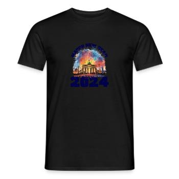 Bonne année avec des feux d’artifice à Berlin - T-shirt homme - noir - Devant - AI Model Male 178 light (178cm)
