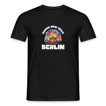 Bonne année avec feux d’artifice à Berlin - T-shirt homme - noir - Devant - AI Model Male 178 light (178cm)