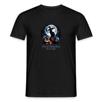 Joyeux Halloween, chat effrayé - T-shirt homme - noir - Devant - AI Model Male 178 light (178cm)