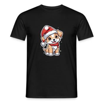 Dog with Christmas Hat - Men's T-Shirt - black - Front - AI Model Male 178 light (178cm)