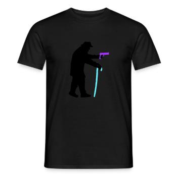 Grandpa robber silhouette with walking stick and gun - Men's T-Shirt - black - Front - AI Model Male 178 light (178cm)