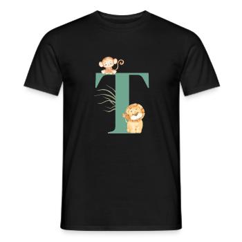 Letter t green jungle animals - Men's T-Shirt - black - Front - AI Model Male 178 light (178cm)