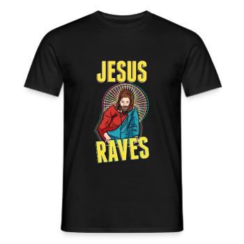 Jesus raves EDM Techno Rave party glow - Men's T-Shirt - black - Front - AI Model Male 178 light (178cm)