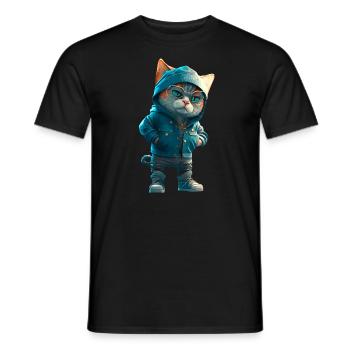 Hipster Katze Stylish Cat - Männer T-Shirt - Schwarz - Vorne - AI Model Male 178 light (178cm)