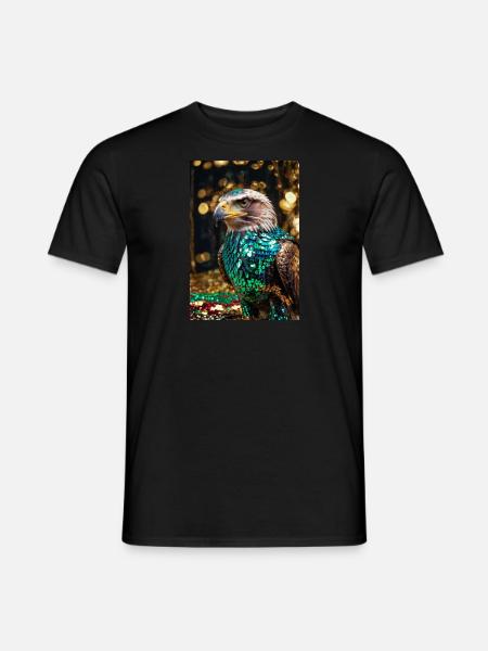 adler,bunt,pailetten,fisch,metallisch,adlerkopf - T-shirt herr - svart