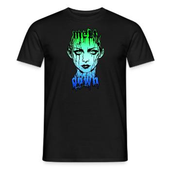 MELTDOWN: Zerfließendes Gesicht im Overload - Männer T-Shirt - Schwarz - Vorne - AI Model Male 178 light (178cm)