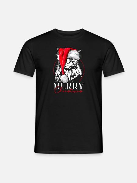 Santa Maine Coon Merry Christmas Cat Wilsigns - Men's T-Shirt - black