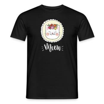 Niedliche Kawaii lustige Katze mit Blumen, die Miauen sagen - Männer T-Shirt - Schwarz - Vorne - AI Model Male 178 light (178cm)
