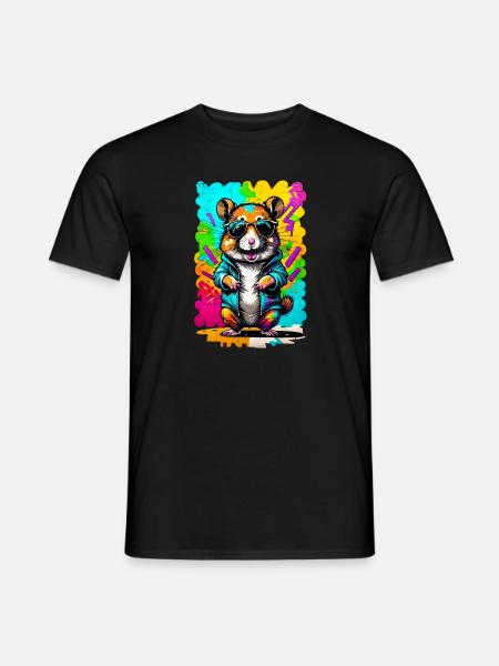 Cooler Hamster mit Sonnenbrille im Grafitti-Stil - Männer T-Shirt - Schwarz
