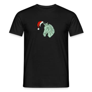 Licorne Père Noël, drôle, portant un chapeau sur corne - T-shirt homme - noir - Devant - AI Model Male 178 light (178cm)