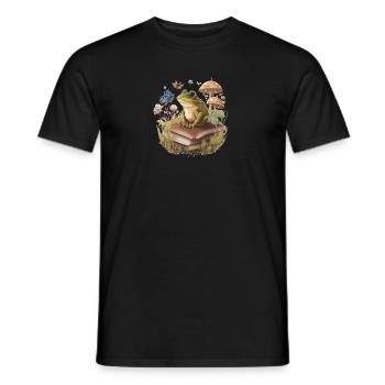 White Cottagecore Aesthetic Mushroom Frog Reading - Men's T-Shirt - black - Front - AI Model Male 178 light (178cm)