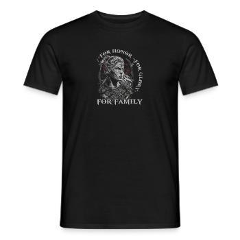 Wikinger Frauen, Honor Glory Family, Viking Damen - Männer T-Shirt - Schwarz - Vorne - AI Model Male 178 light (178cm)